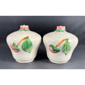 Vintage Ceramic Apple Salt & Pepper Shakers Set White & Pink Country Decor